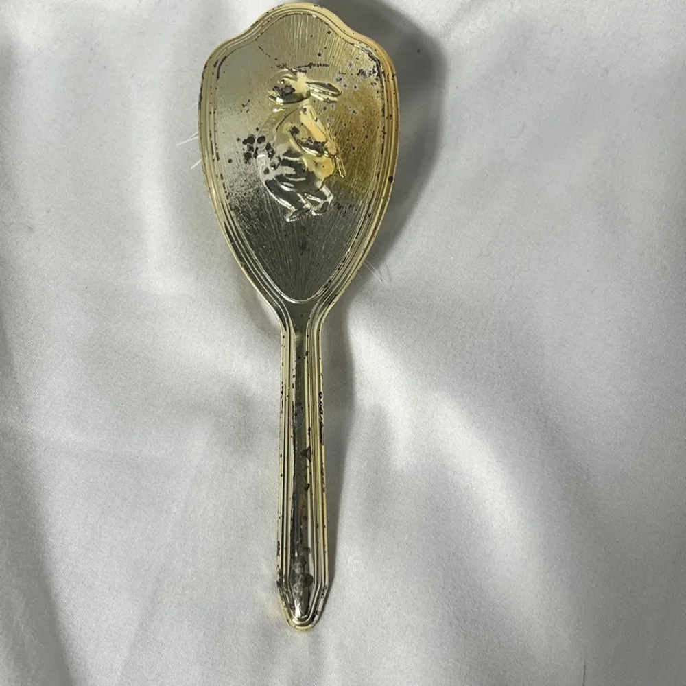 Antique Vintage Chrome/Silver‎ Hair Brush with White Bristles